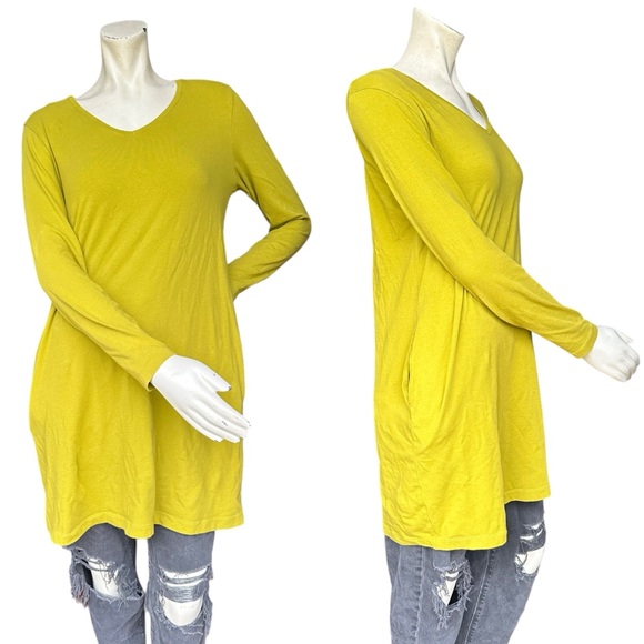 Gudrun Sjoden Pea Green Long Sleeve Organic Cotton Blend Tunic Size Medium - Picture 1 of 10